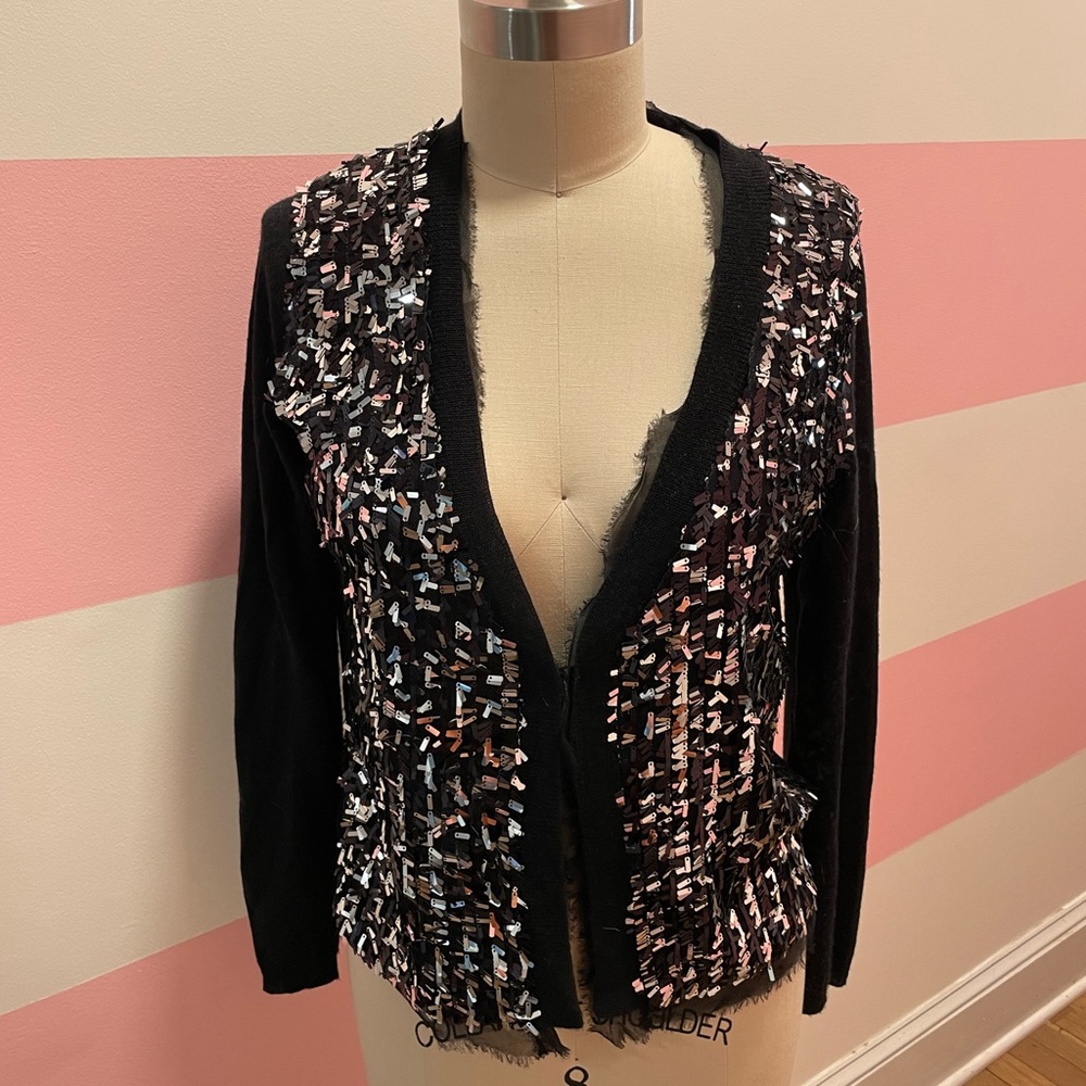 Ellen Tracy black cardigan with pewter sequins size M